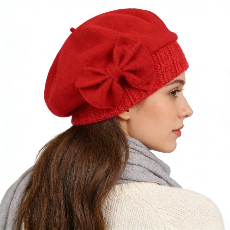Ruphedy Womens Wool Berets French Beret Beanie Winter Hats Hy022 (Red) - Image 2